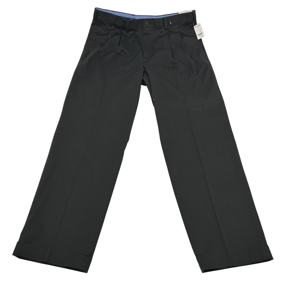Brooks Brothers Thompson Chino Pants Mens 35x30 Black Pleated Cuffed NEW